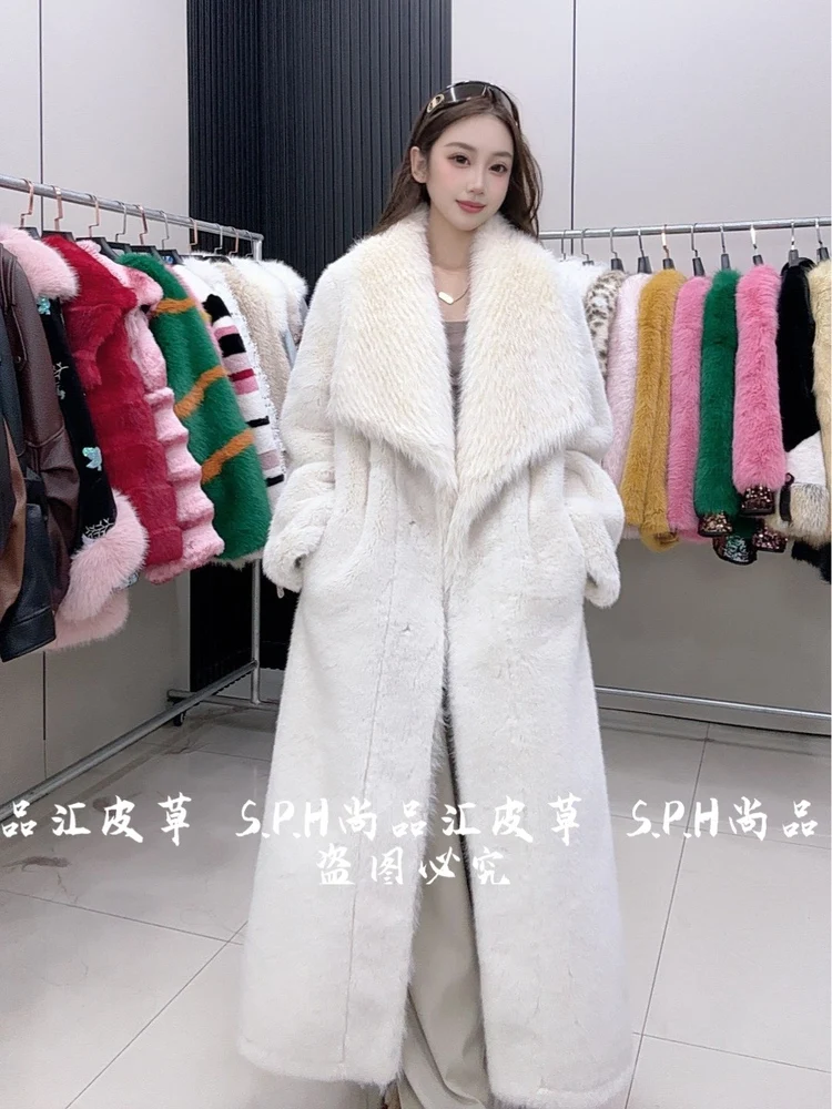 2025 New Winter Clothes Women's Fashionable Furry Collar Thickened Faux Fur Coat Long Sleeves Warm Comfortable Jacket Outerwear