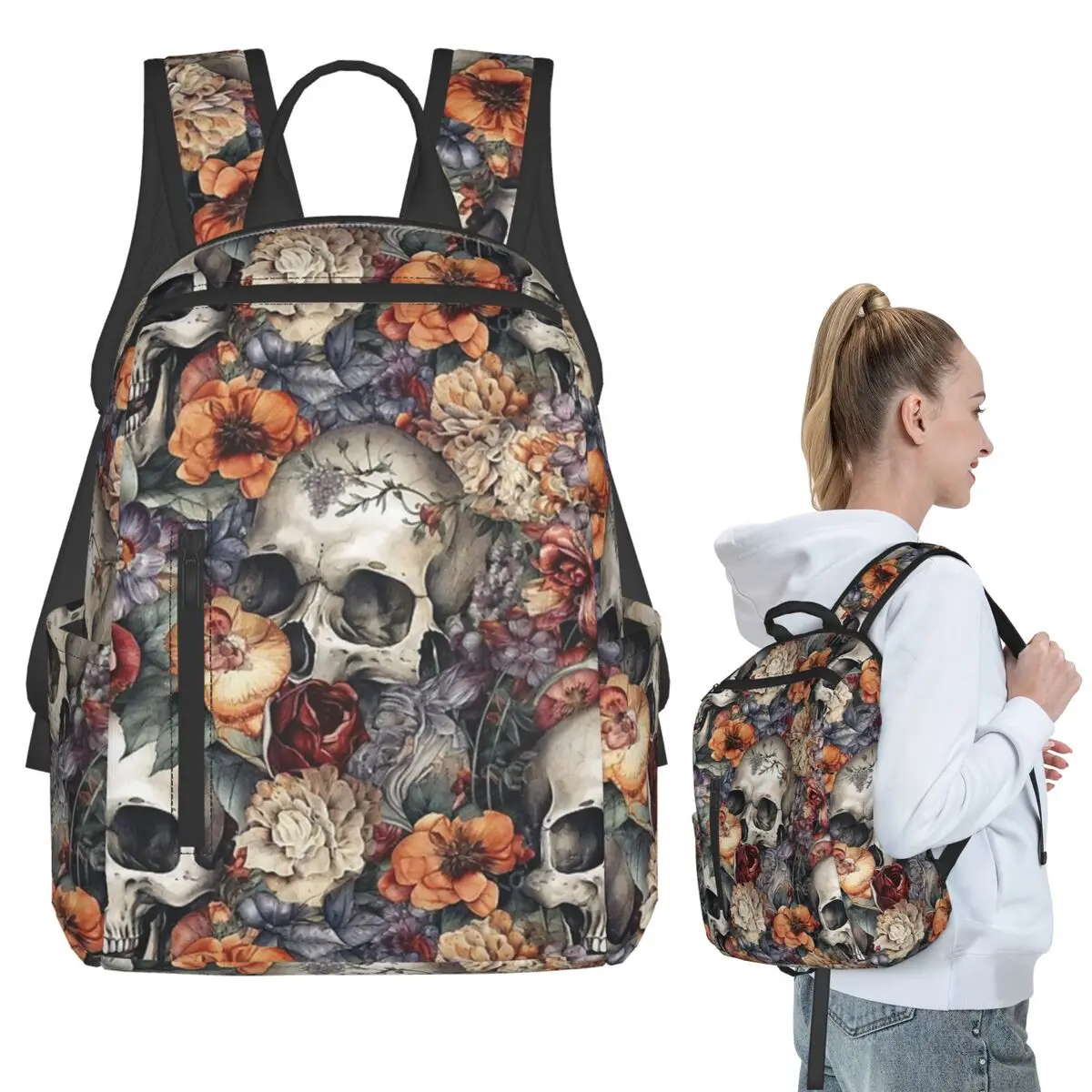 

Vintage Floral Skull Roses Backpack Student BookBag Kids School Bag Laptop Shoulder Bags Boys Girls