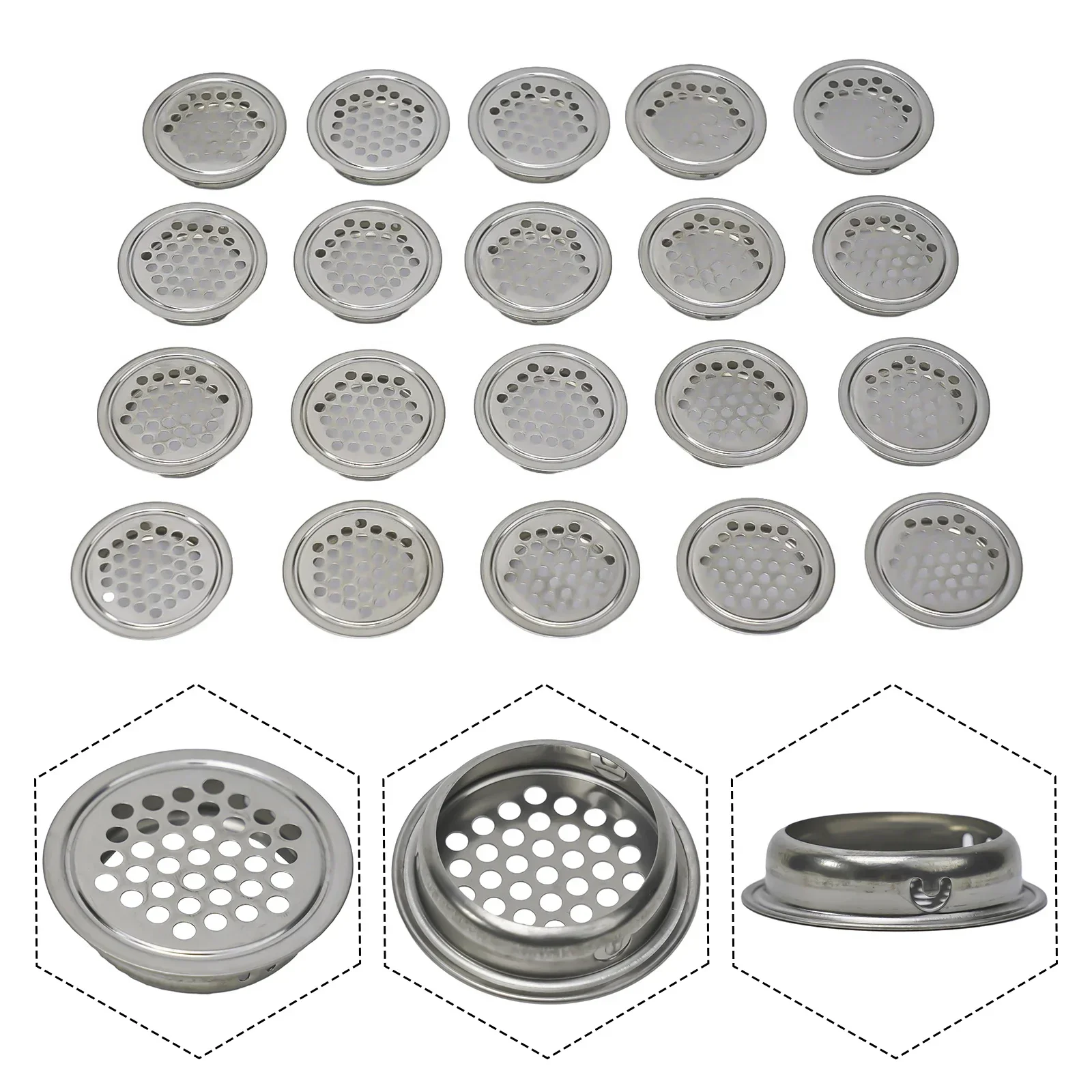 

20pcs Stainless Steel Air Vent Grille Home Wardrobe Cabinet Metal Ventilation Plug Decorative Dustproof Ventilation Hole Cover