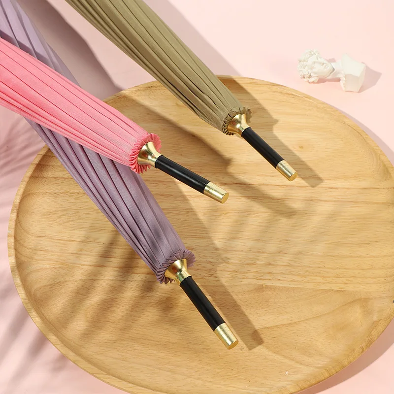 11 Colors Woman Straight Windproof Umbrella Pure Color Leather Long Handle Luxury Rain Umbrellas 16K