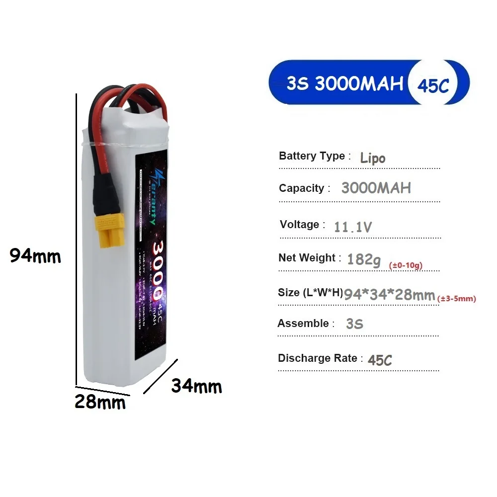 3S Lipo Battery 45C/60C 1800MAH 2200MAH 10400MAH 2600/3300/4200/5200/5600/7200/9200mah 11.1V RC Toys Battery RC Car Drone Deans