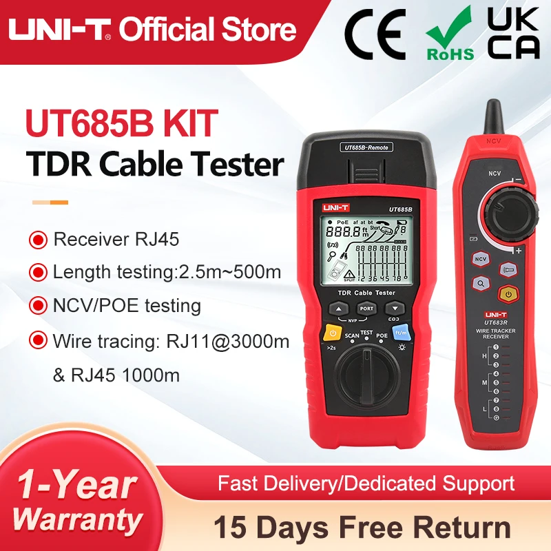 UNI-T testador de cabo de rede rj45 rj11 ut685b kit tdr cabo rastreador lan testador detector de fiação poe ferramenta de rede de detecção