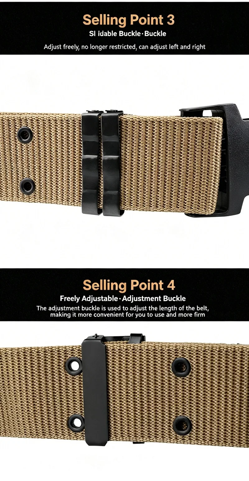 Taktischer Armeegürtel aus Stoff, Canvas, lässig, modisch, luxuriös, Designer-Jeansgürtel für Herren, Militär-Sportgürtel mit verstellbarem Gürtel – Detail 2