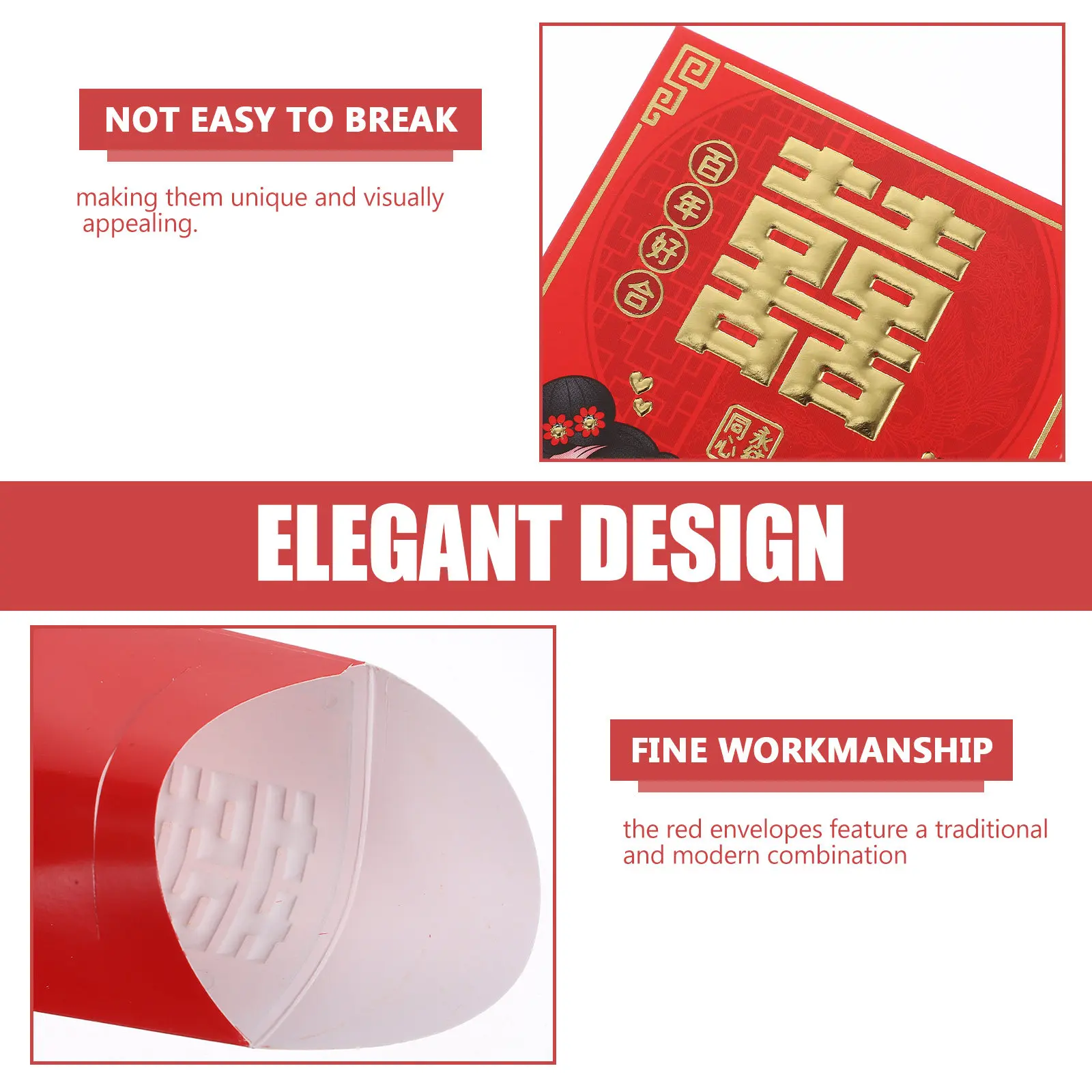 6 Pcs Decorative Money Pocket Chinese Envelopes Red for Wedding Luck Gift Lucky Bag