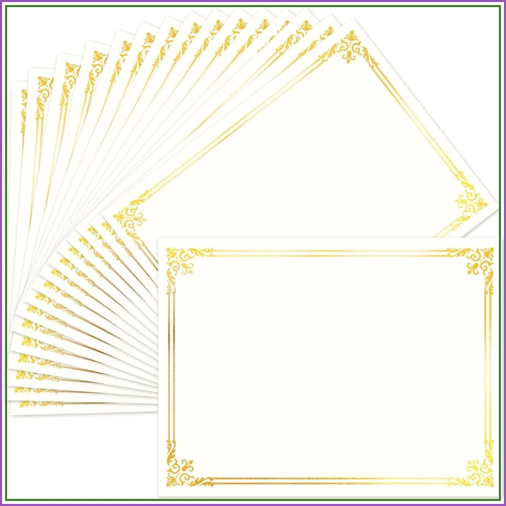 

50 Sheets Certificate Paper with Gold Foil Border, 8.5x11 inch Blank Award Paper for Laser & Inkjet Printers, Office, Business, School Diplomas
