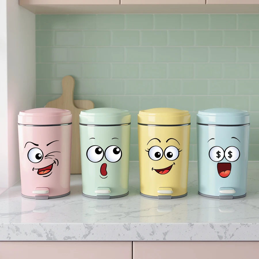 Lustige Smiley-Mülleimer-Aufkleber, Cartoon-wasserfester Vinyl-Aufkleber – Heim-Küche, Badezimmer-Dekoration, abnehmbare Kunst zum Abziehen und Aufkleben