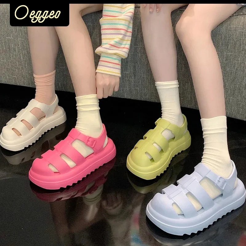 

oeggeo shop girls EVA non-slip Integrated flat sole sandals thick sole sandals Women's shoes