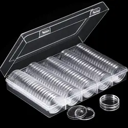 Transparente Clear Coin Capsule Holder Case, Comemorativa Coletável Caixa De Armazenamento, Suprimentos De Coleção, 27mm, 30mm, 100Pcs