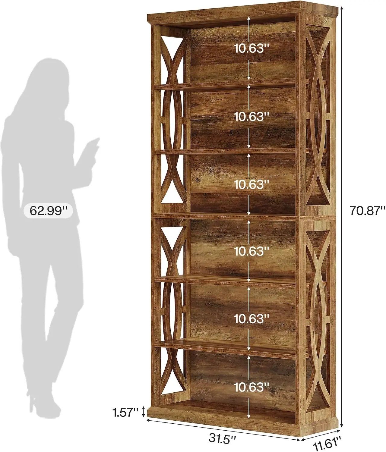 Tribesigns 6-Tier Bookshelf, 71 Inches Tall Freestanding Bookcase, Large Industrial Bookshelves Display Shelves, Wooden Book She