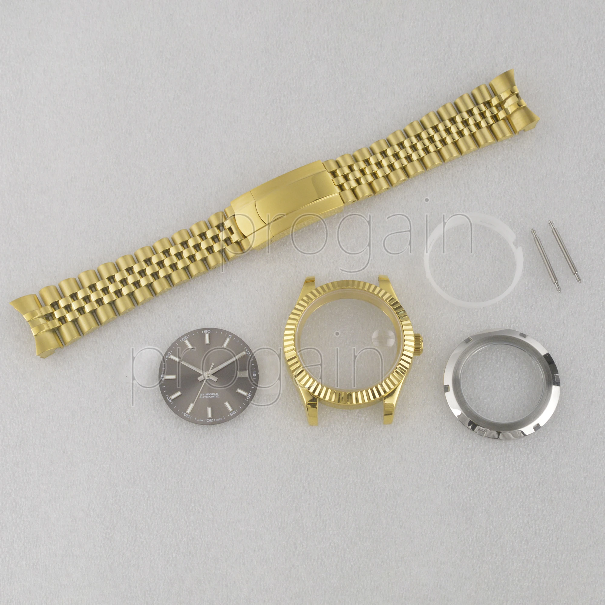 

NH35 Case Jubilee Band for Datejust Stainless Steel 41mm PVD Gold Case Watch Dial Hands Sapphire Glass fit NH35 Movement