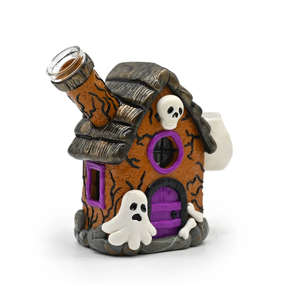

Glass Water Pipe,Polymer Clay Halloween Theme Glass Smoking Item With Cartoon House,Home Desktop Decoration,Tobacco Glass,Glass