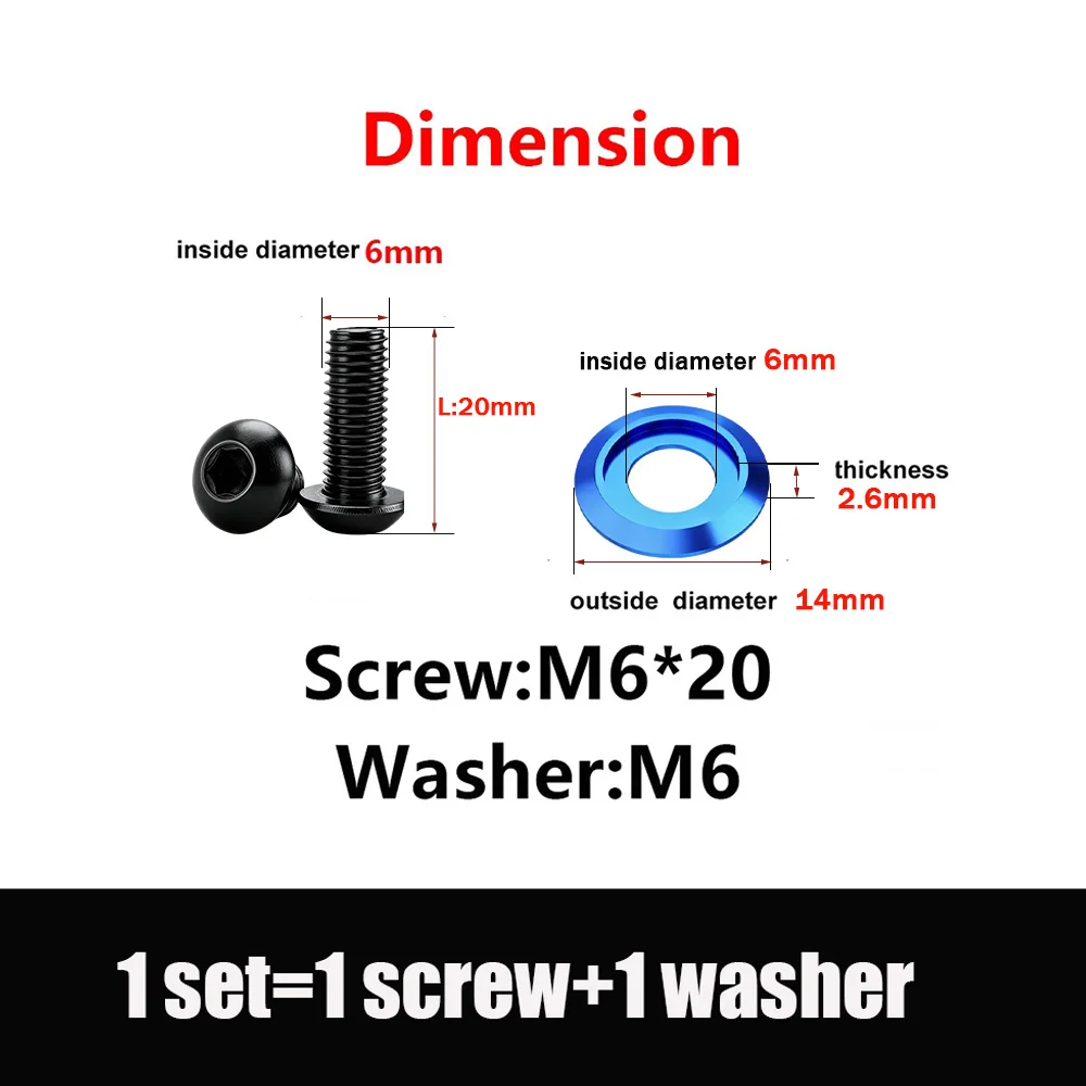 M6 Color Aluminum Washer with ISO7380 Black Hex Button Head Screws Anodized Colored Spacer and Black Bolt Set for DIY