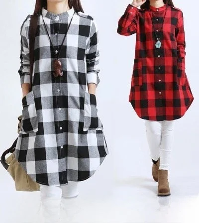 

Women's Cotton Casual irts Loose Blouse Long Tops for Women Stand Collar Button Plaet Regular Sve Length Mid-Length