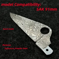 1 Pcs Handmade Damascus Powder Steel Wide Blade for 91mm Victorinox Swiss Army Knife SAK Accessories