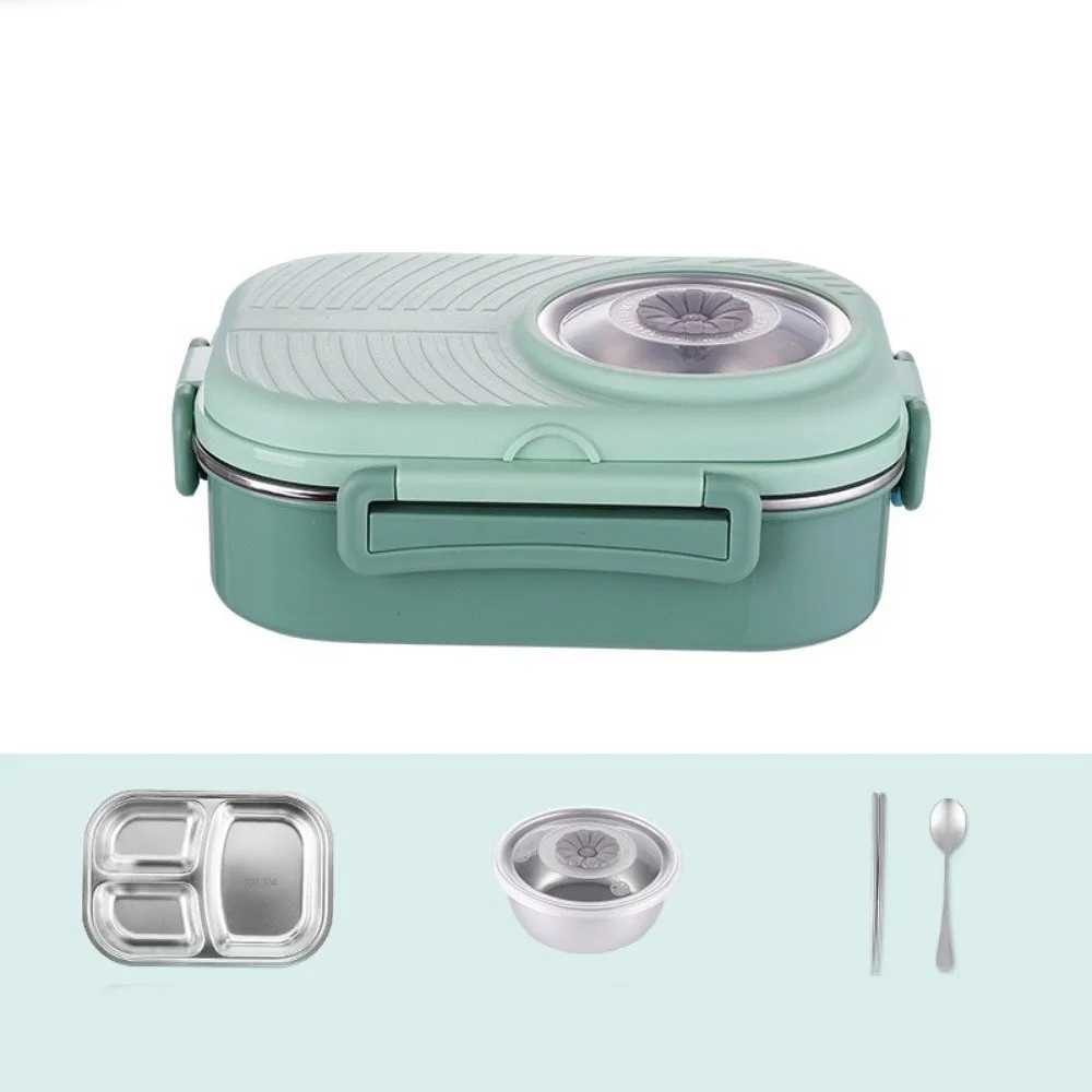 304 Stainless Steel Thermal Lunch Box Leak-proof Microwaveable Food Storage Box Rectangular Sealed Fresh-keeping Box
