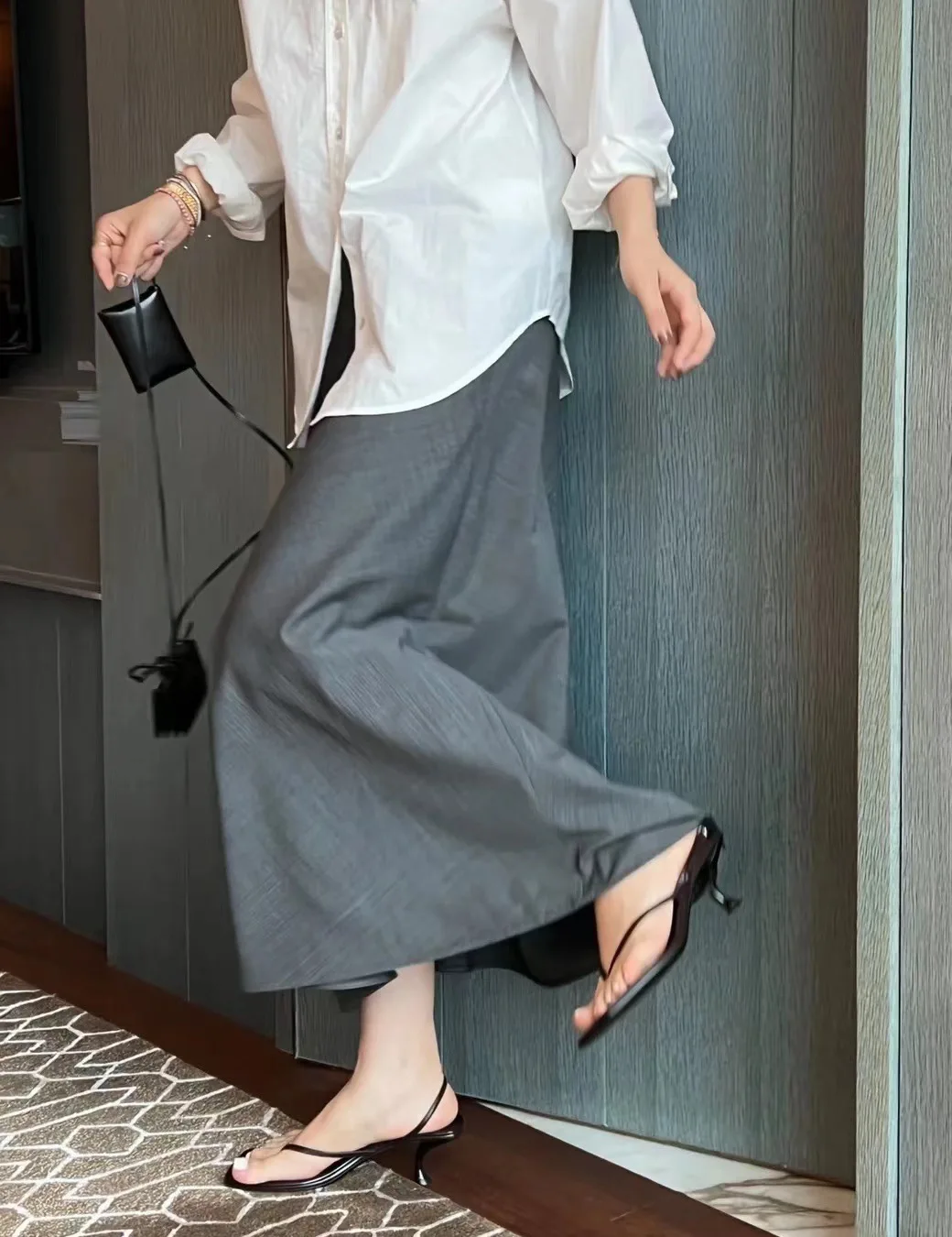 

Th* Ro* 2022 Autumn/Winter Women Wool Skirt Solid Color Ankle-Length Concise High Waist Office Lady Style