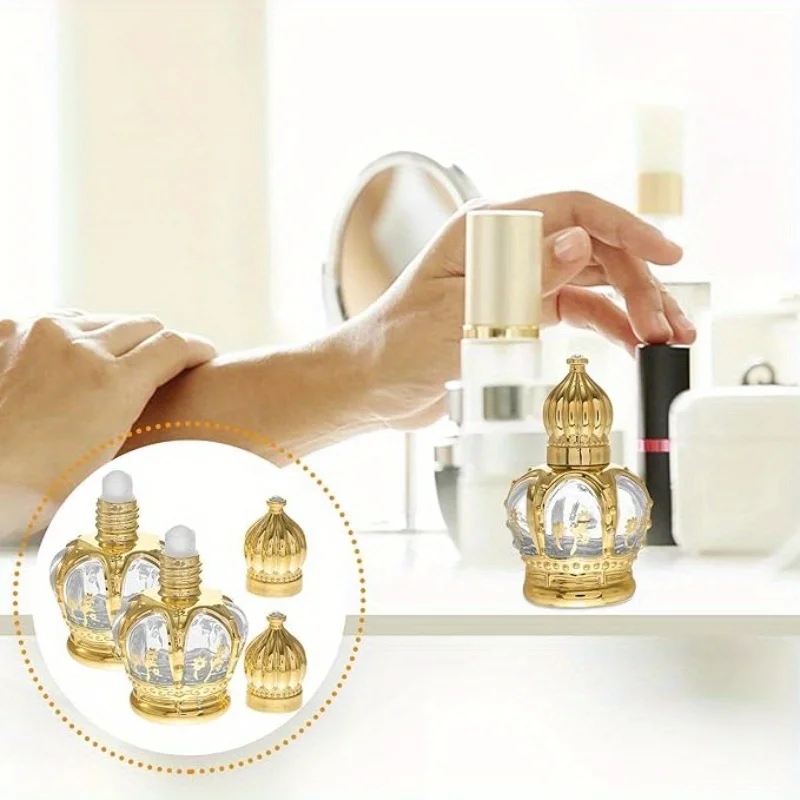 10ml Essential Oil Roller Bottle Gold Crown Shape Perfume Bottling Portable Travel Electroplated Carve Glass Empty Bottle