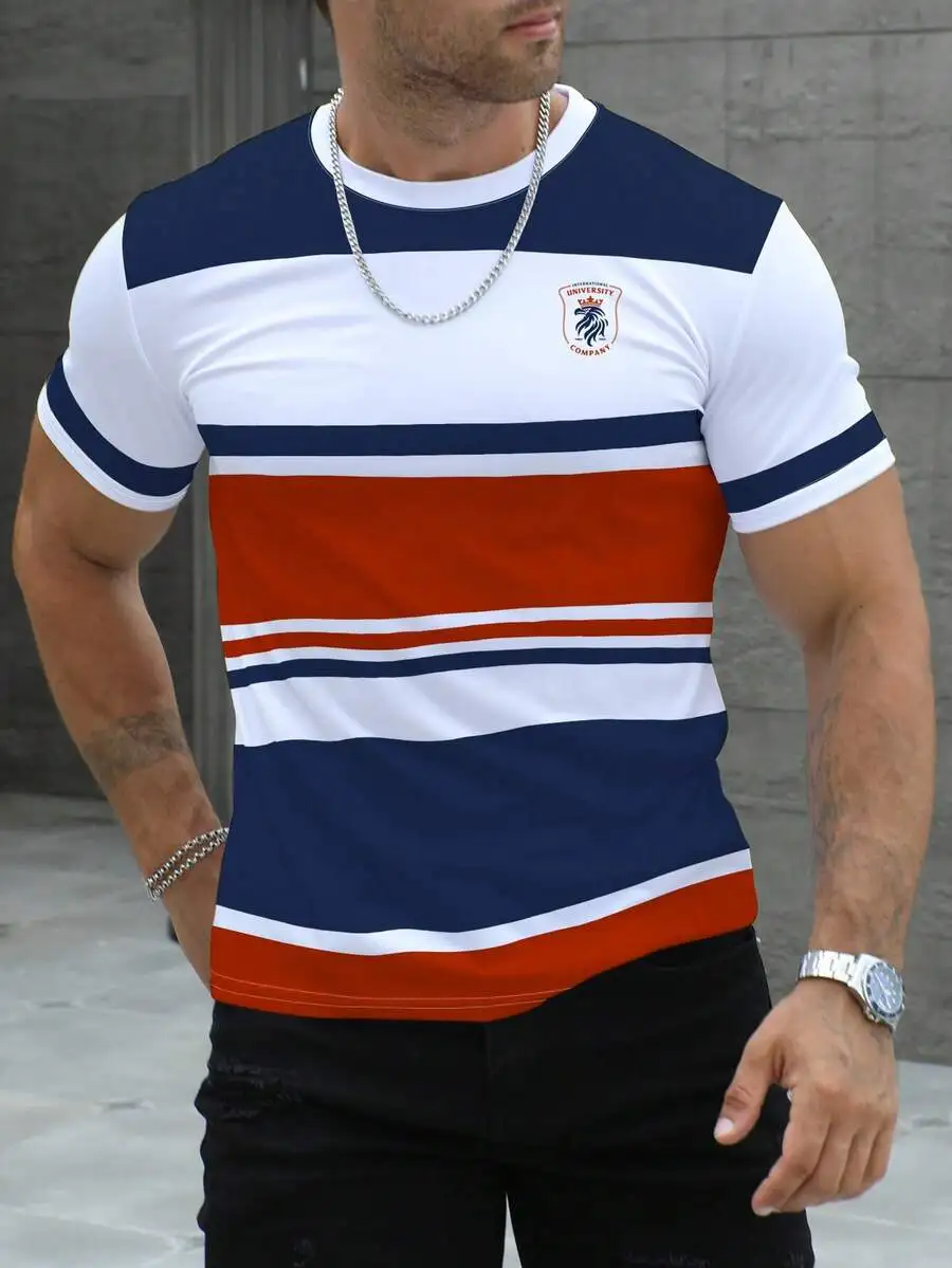 

Men's Casual Colorblock Striped Crew Neck Short Sleeve T-Shirt