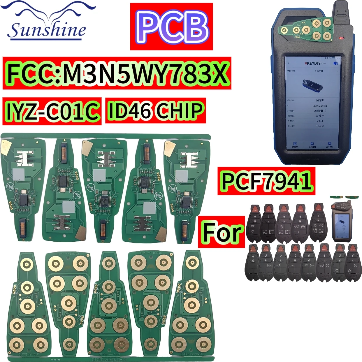 

5/10 pieces 433Mhz PCF7941 Remote Car Key PCB M3N5WY783X For Chrysler Town & Country Jeep Grand Cherokee Dodge Caravan Journey