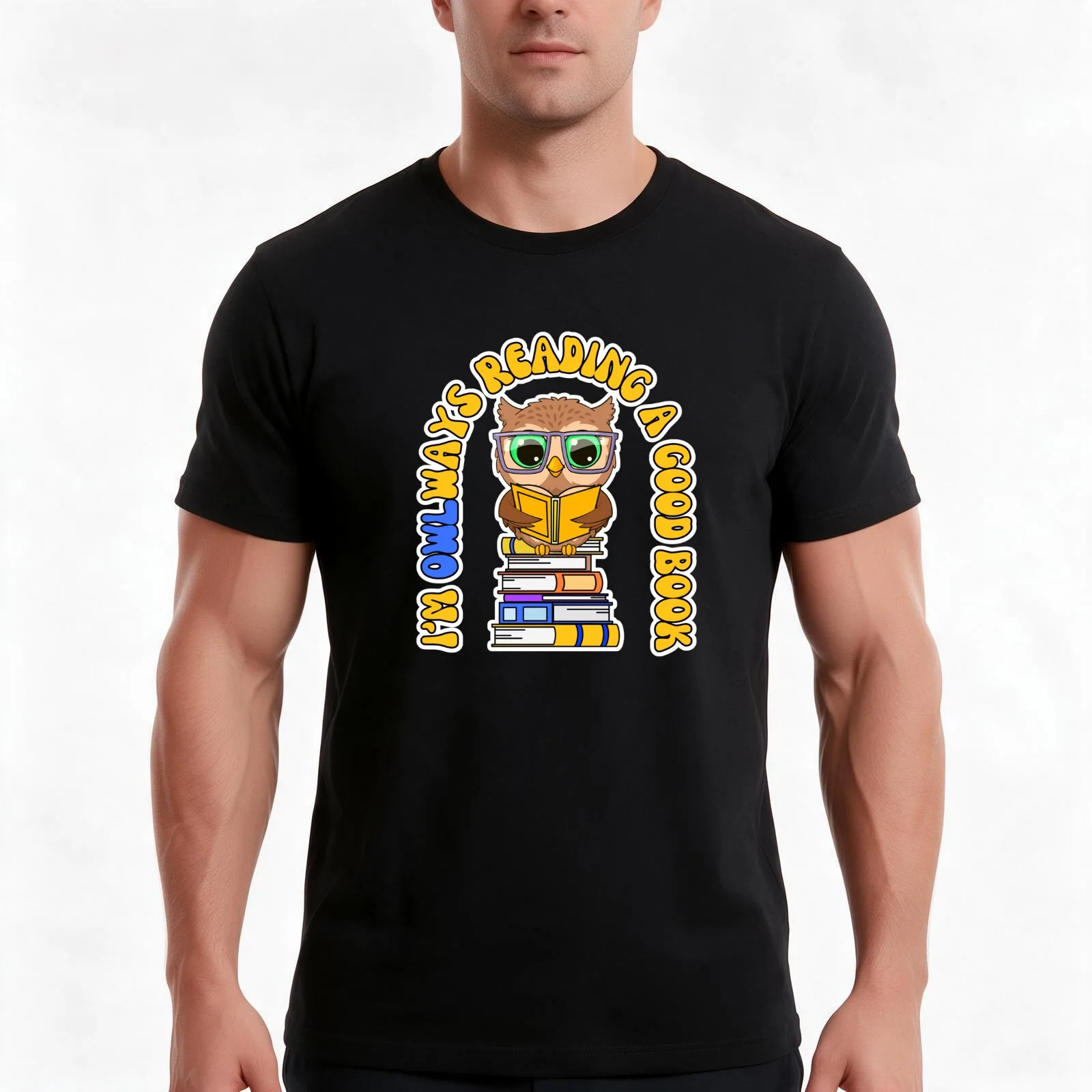 Owl Reading T-Shirt, Summer Casual Cotton Tee, Oversized Streetwear Tops, Vintage Graphic Print, Loose Fit Short Sleeve