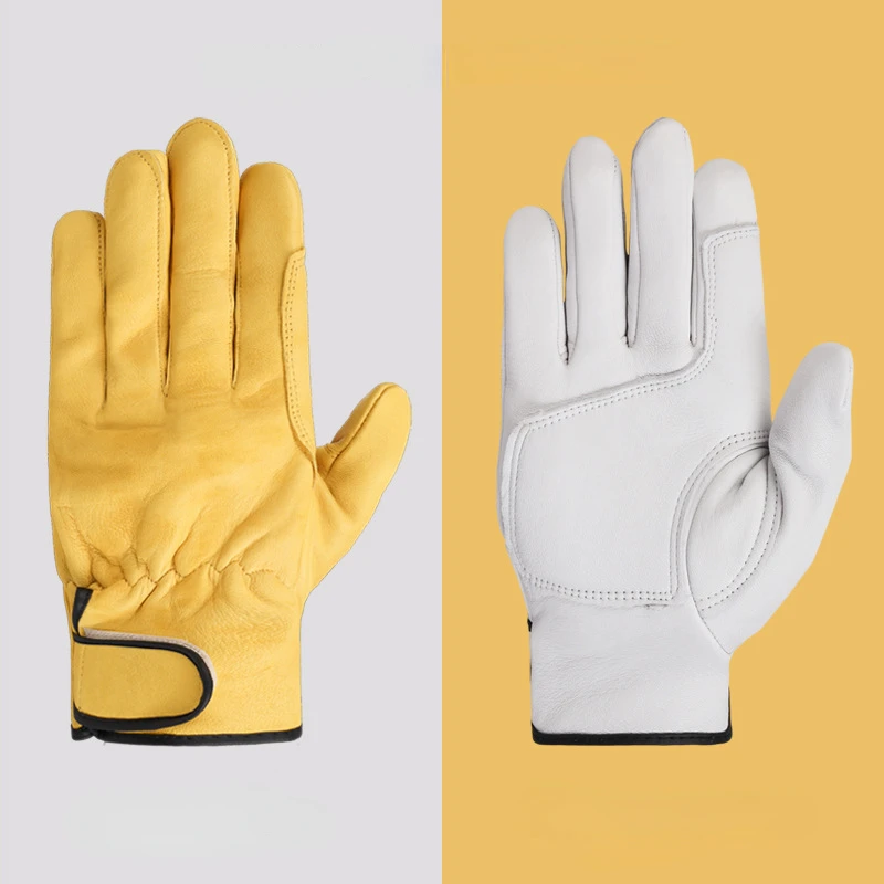 Guantes de trabajo de piel de oveja para trabajadores, protección de seguridad para soldadura, jardín, deportes, conductor de motocicleta,