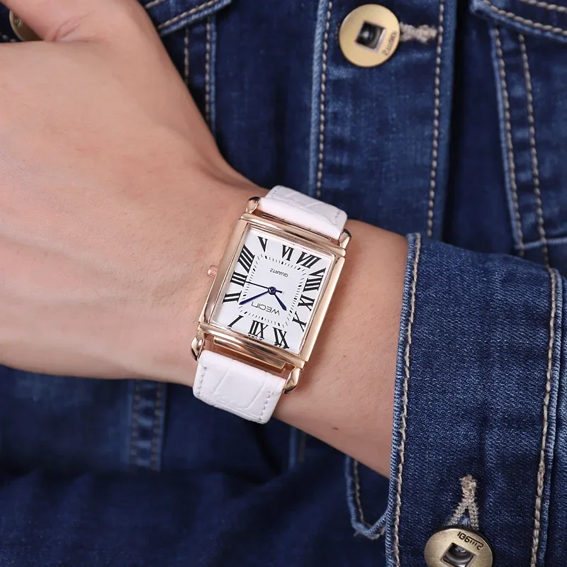 Women Wecin Classic Square Shape Figure PU Leather Watchband Wristwatch Quartz Watch Watches Relogio Feminino Montre Femme hv5n