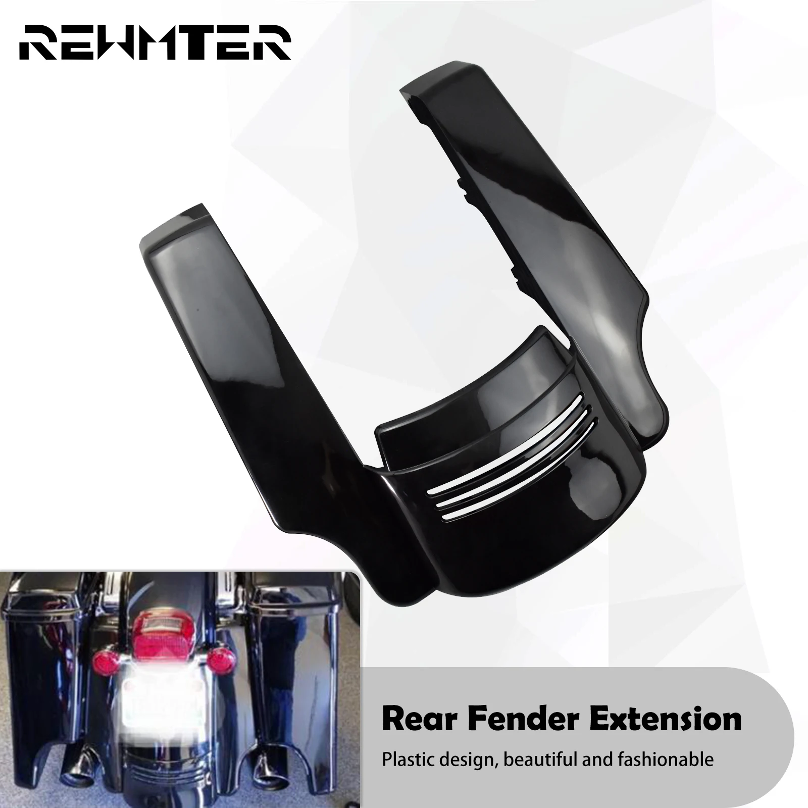 Motocykl czarny tylny błotnik rozszerzenie rozciągnięty wypełniacz plastik ABS dla Harley Touring Street Road Glide Road King 2014-2022