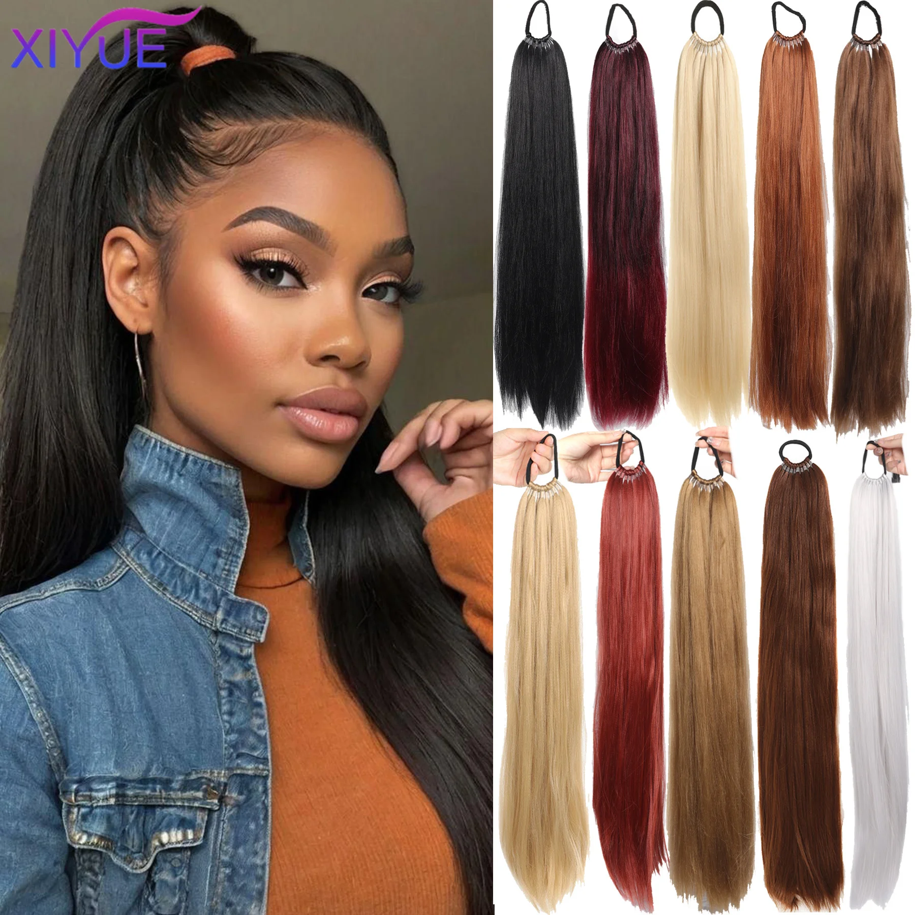 

Прямые синтетические волосы для наращивания хвоста, натуральные волосы, накладной хвост для женщин, конский накладной хвост, накладная косичка белого и черного цвета