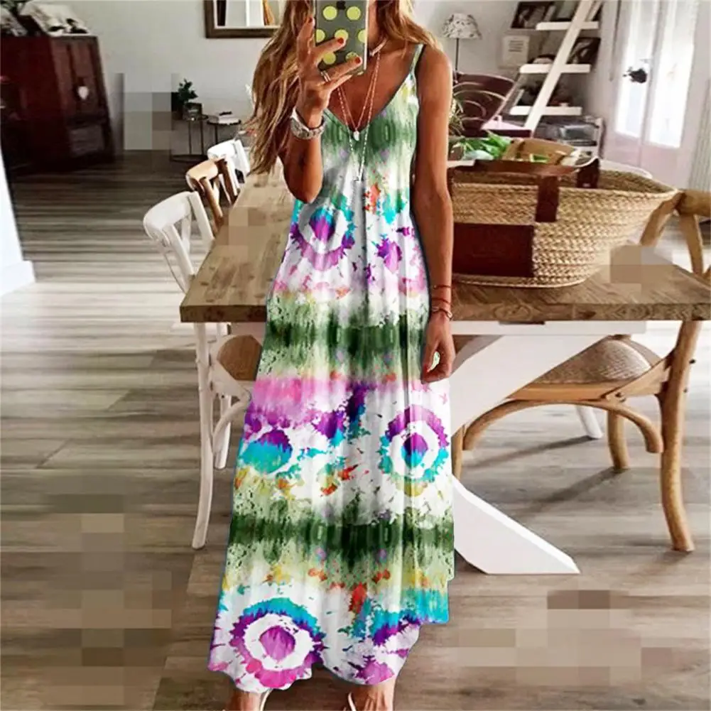 

Floral Sling Dress Women's Casual Loose V-neck Printed Spaghetti Maxi Dress Loose Fit Summer Beach Vacation Long Dress Pullover