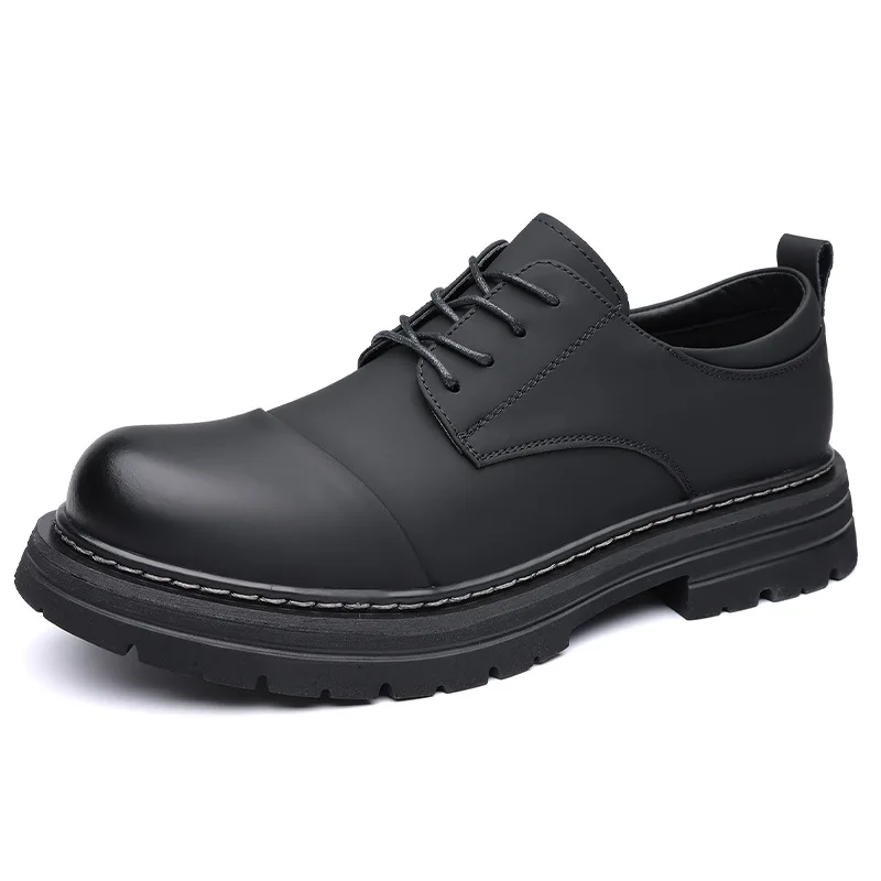 

New Designer Lace Retro Leather Shoes for Men Big Head Fashion Casual Platform Shoes Male Black British Style Work Shoe Man