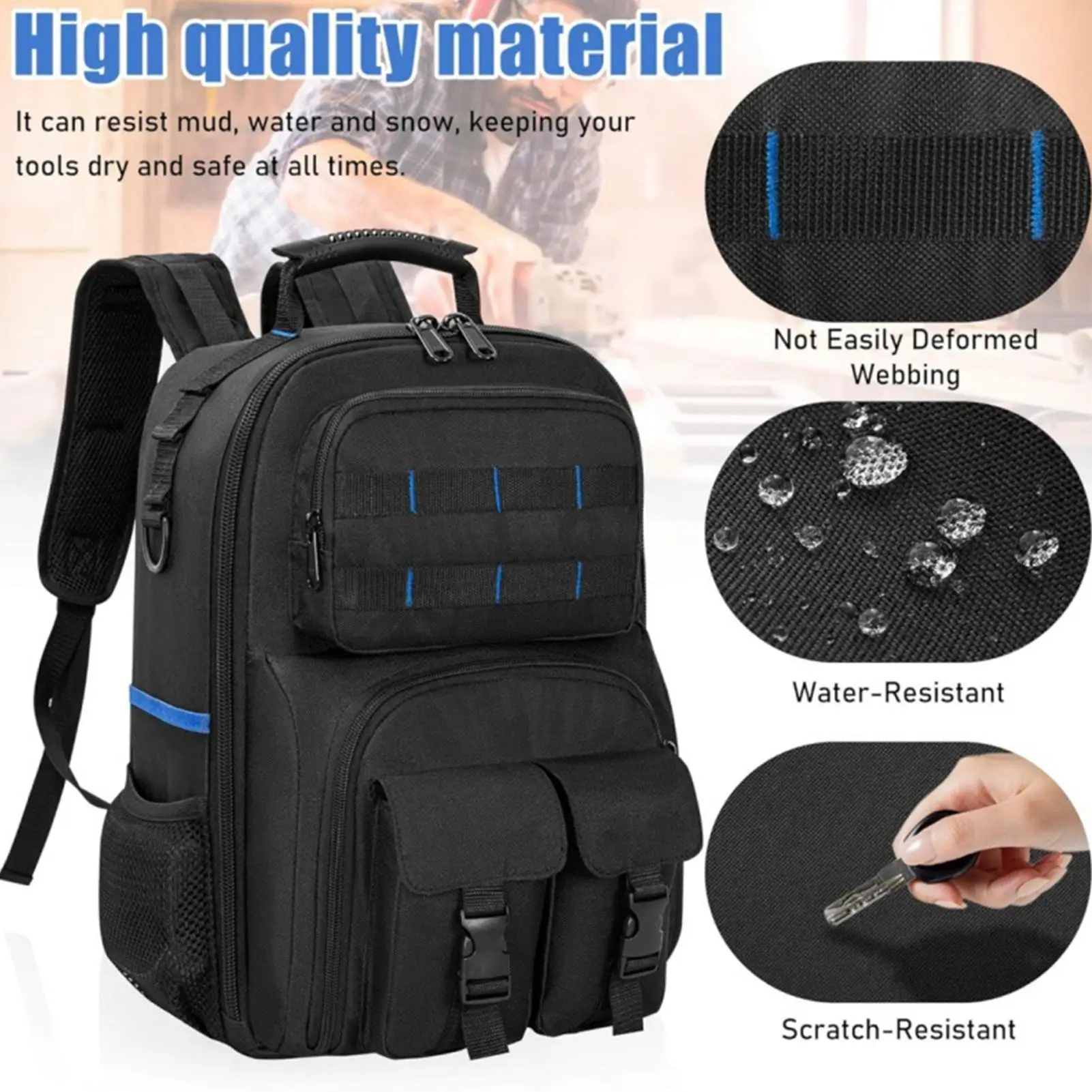

Tool Backpack Heavy Duty Tool Bag with Multiple Pockets and Removable Tool Organizer Waterproof Work Backpack for Electricians ﻿
