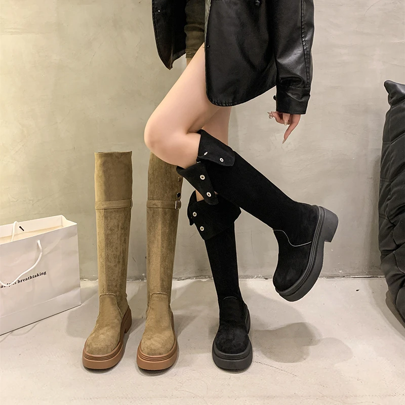 

Winter Modern Platform Women's Over The Knee Boots Fashion Thick Heels Long Bootties Woman Suede Largas Booties Thigh High Boots