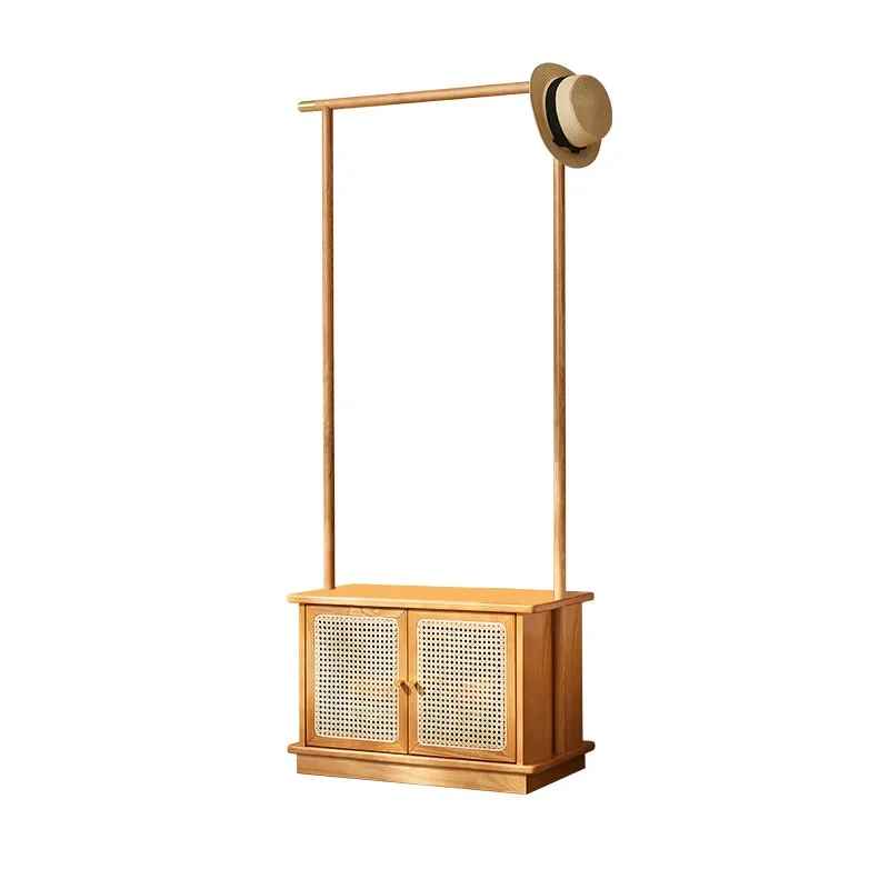 

Medieval rattan solid wood hanger floor-to-ceiling bedroom bedside locker wabi sandy wind multi-functional shoe changing stool