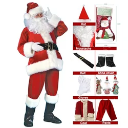 Conjunto completo de terciopelo rojo de lujo para hombre y niño, disfraz familiar de Papá Noel para fiesta de año nuevo, traje de Navidad para adultos