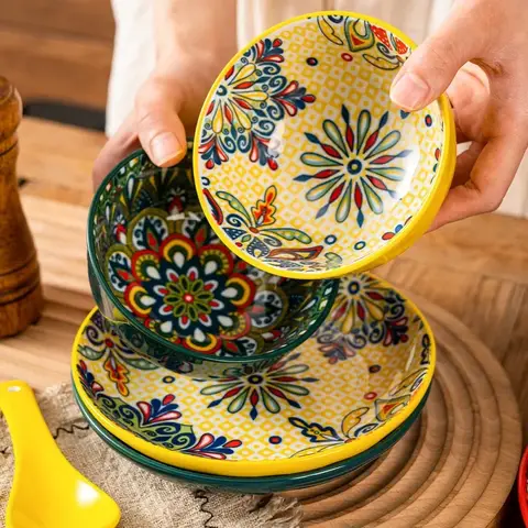 सिरेमिक टेबलवेयर सेट तीन-टुकड़ा घरेलू चावल का कटोरा प्लेट चम्मच सेट रेस्तरां हॉट पॉट बारबेक्यू शॉप वाणिज्यिक 8 best sales डिनरवेयर सेट - №3