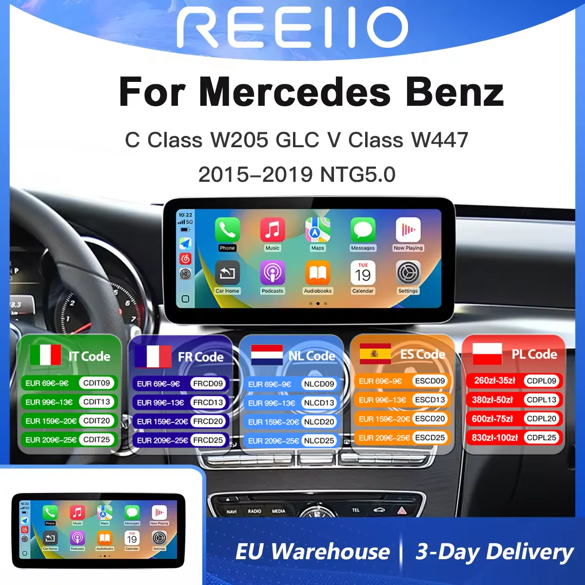 Récepteur radio multimédia écran tactile 12,3'' CarPlay sans fil pour Mercedes Benz GLA CLA GLC GLK ML W205 W176 C117 Linux Android