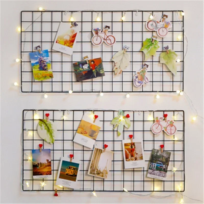 Home Wall Decoration DIY Art Iron Grid Decor Photo Frame Postcards Storage Wall Art Display Storage Rack Holder Shelf Organizer