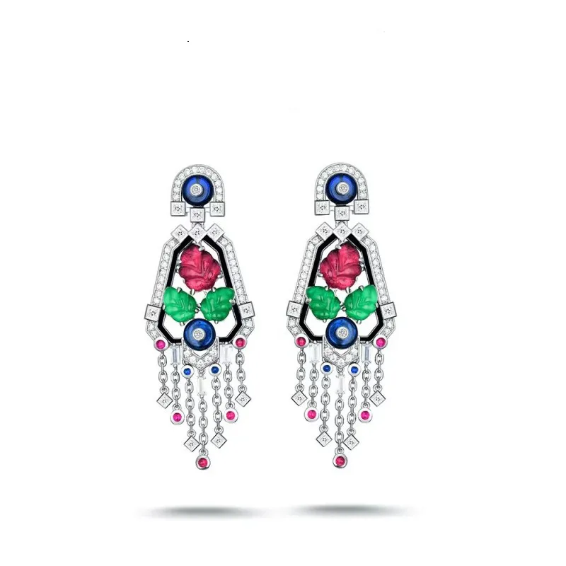 ZOCA Colorful Flower Tassel Earring 925 Sterling Silver High Quality Zircon Stones New Fine Women Jewerly Trendy Earrings Gift