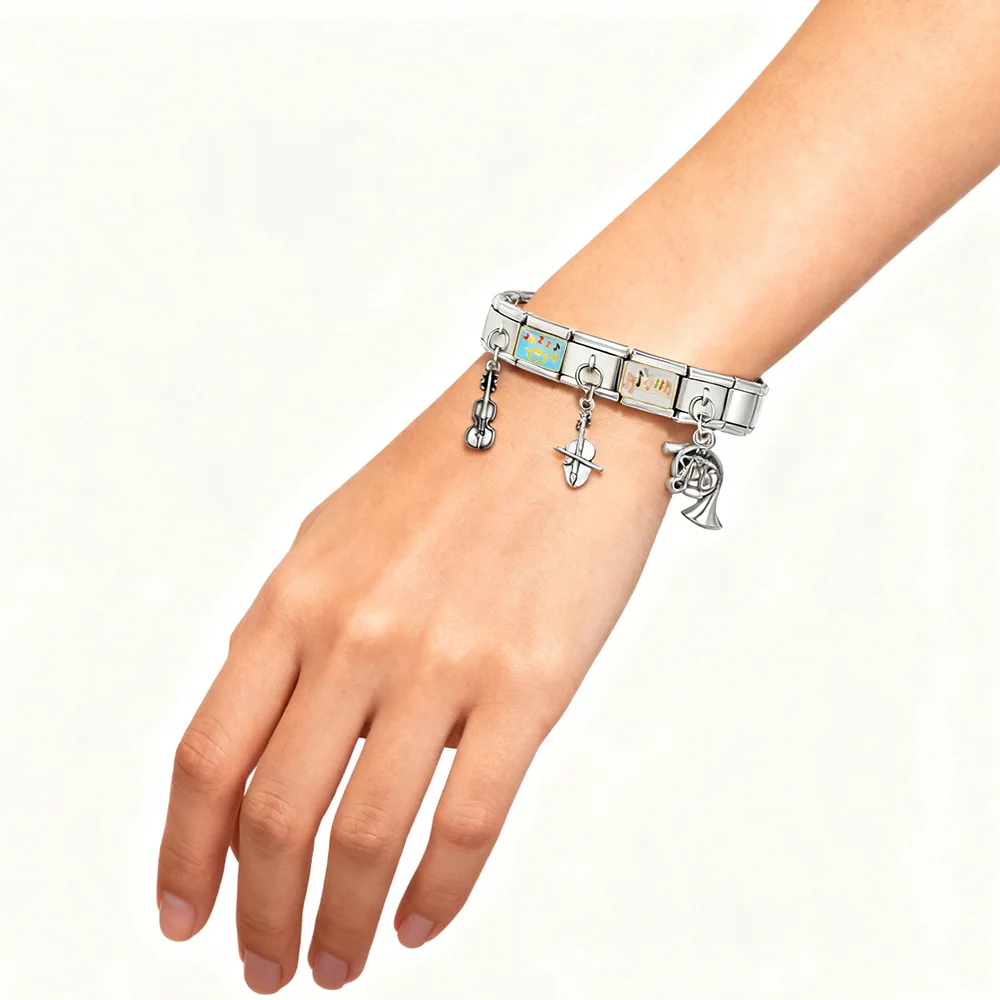 Mode-Schallplatten-, Gitarren-, Horn-, Saxophon-, Klavier-Anhänger passend für 9mm italienischen Edelstahl-Schmuck zur DIY-Armbandherstellung – Detail 3