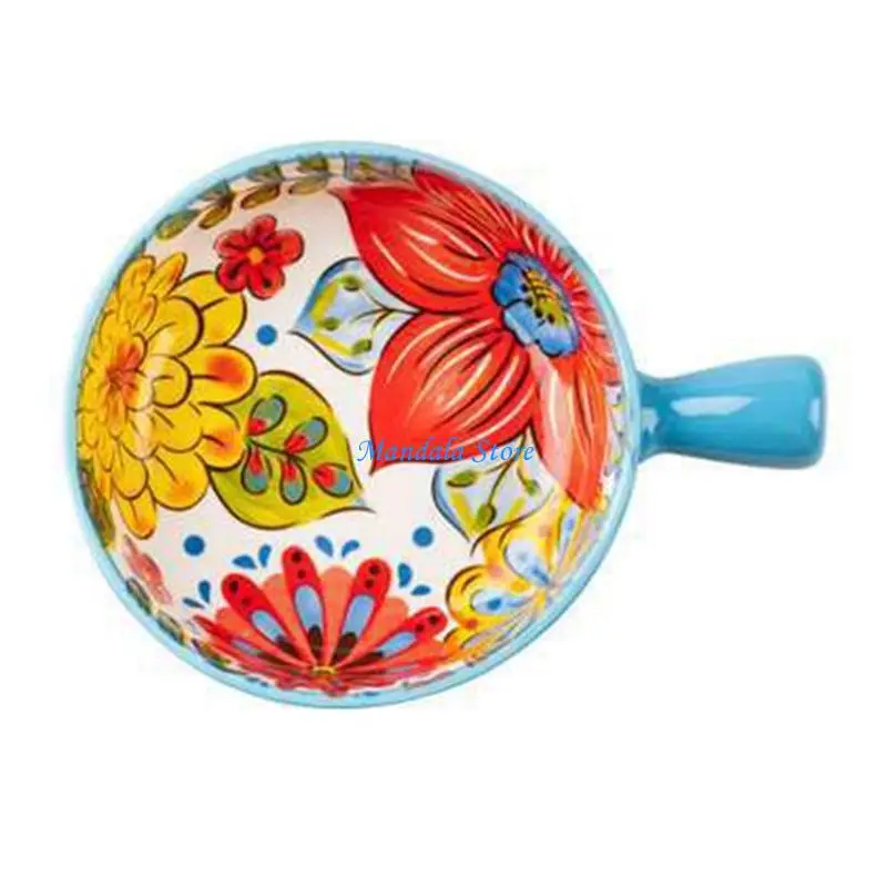 

U2JC Versatile Ceramic Soup Bowl Bohemians Handle Microwave Oven Safe Easy Cleaning