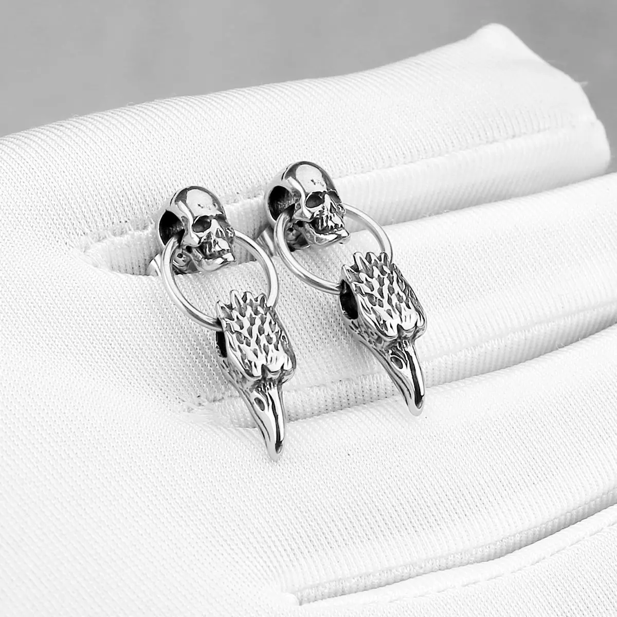 Kreatives Design Schädel Rabe Kopf Tropfen Ohrringe Männer Frauen Punk Hip Hop Party Schmuck Gothic Edelstahl Ohrring Geschenk
