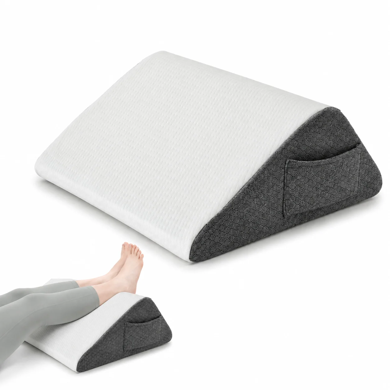 Memory Foam Knee Wedge Pillow Cooling Breathable Leg Elevation Support Pillow for Side  Back Pain Relief Washable Cover
