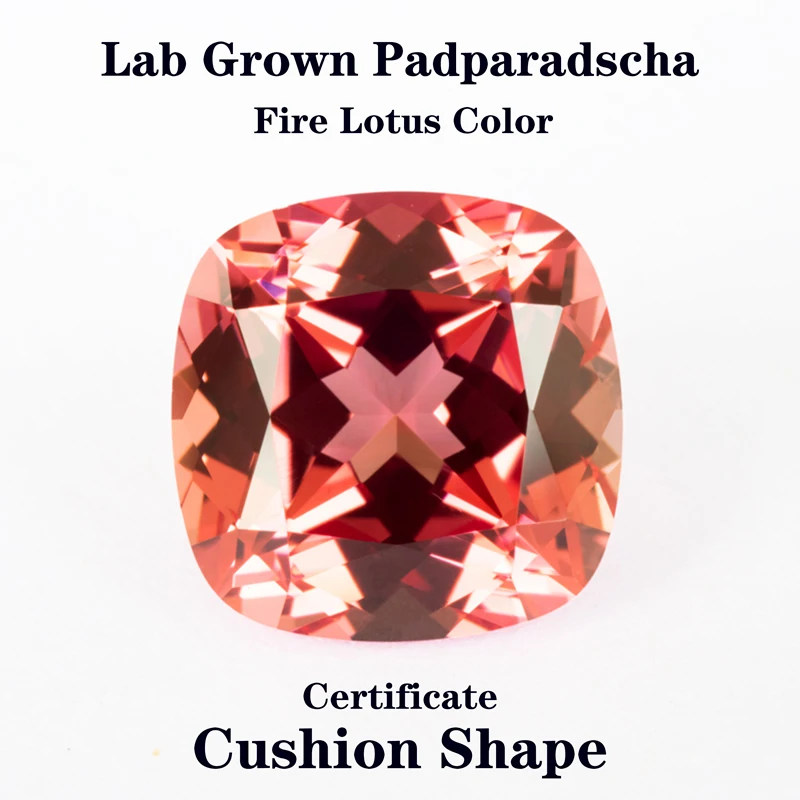 

Lab Grown Padparadscha Fire Lotus Cushion Shaped Charms Gemstone Advanced DIY Jewelry Rings Earrings Making Certificate