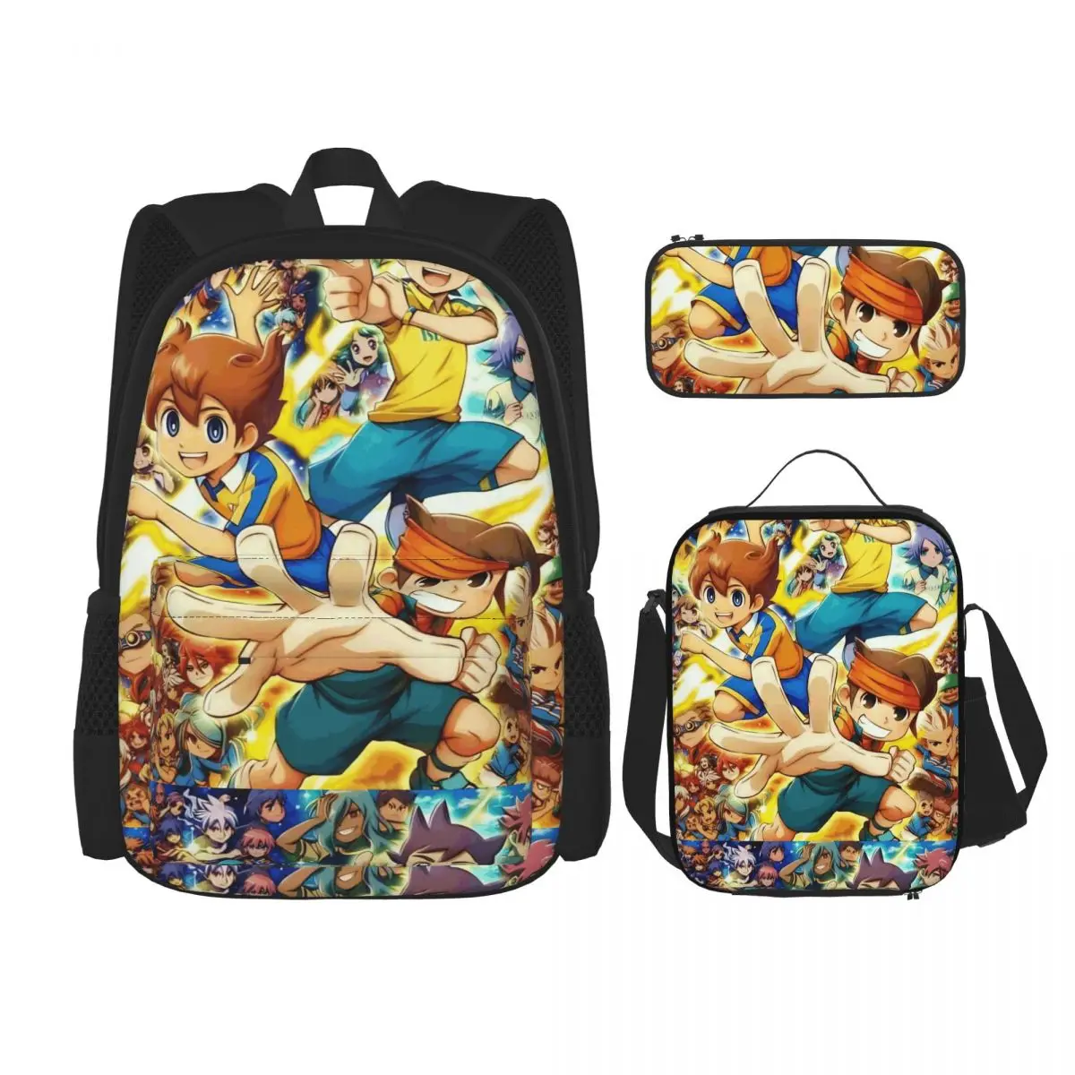 

Inazuma Eleven 3pecs/компл. рюкзак для мальчиков и девочек, японский футбол, аниме, холщовые сумки для ноутбука, сумка для обеда, пенал