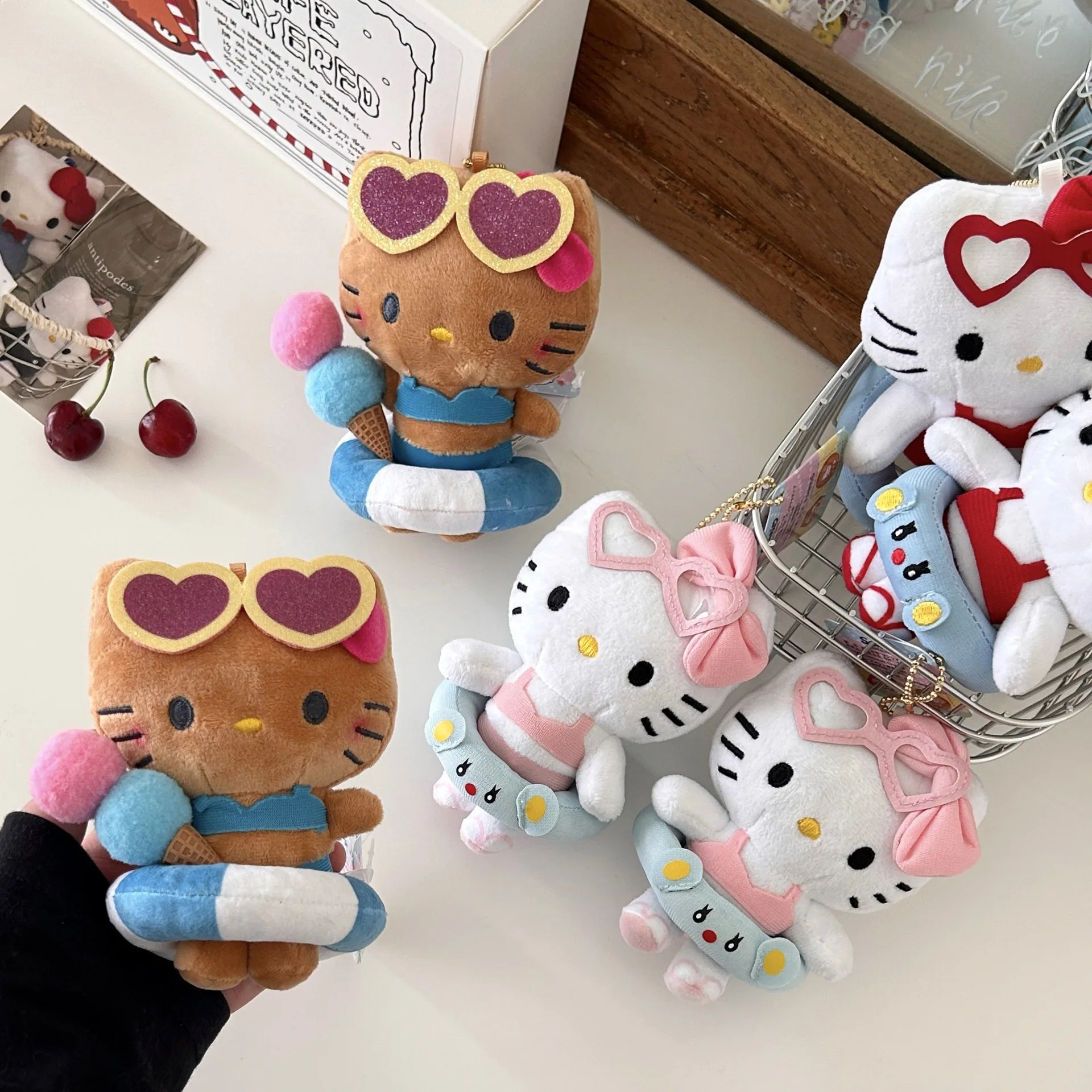 10cm Sanrio Plush Stuffed Soft Doll Keychain Cartoon Hello Kitty Plushies Bag Pendant Accessories Girls Gift Kids Toys