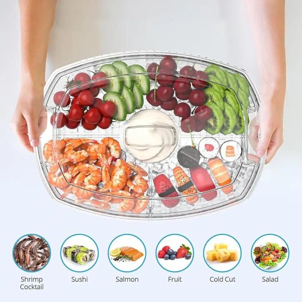 

Plastic Chilled Fruit Tray Transparent Large Capacity Chilled Food Bowl 5 Compartments with Lid Chilled Serving Platter Sushi