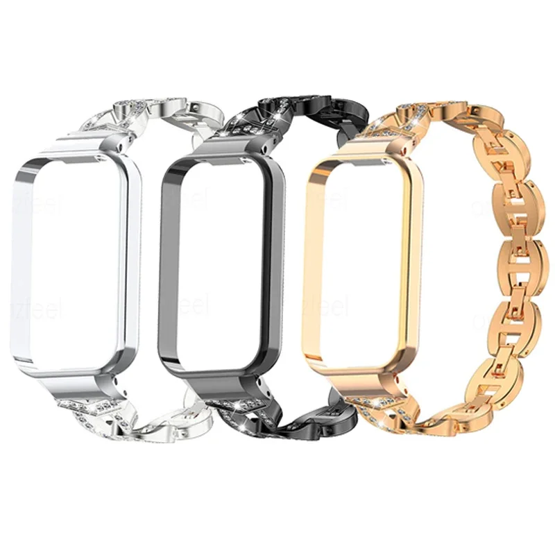 Smart Band Strap Case Protector para Xiaomi, Active Metal Pulseira, Pulseira De Diamante, Capa para Redmi Smart Band 2, Band 8