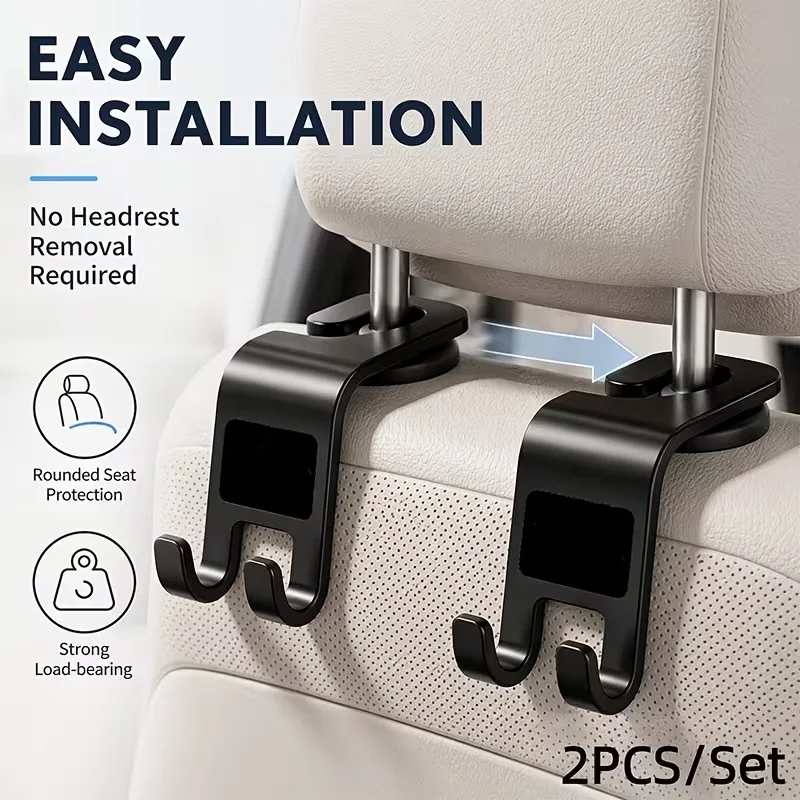 2PCS Car Seat Headrest Hook Multi-Purpose Black Car Seat Back Creative Multi-function On-Board Hooks