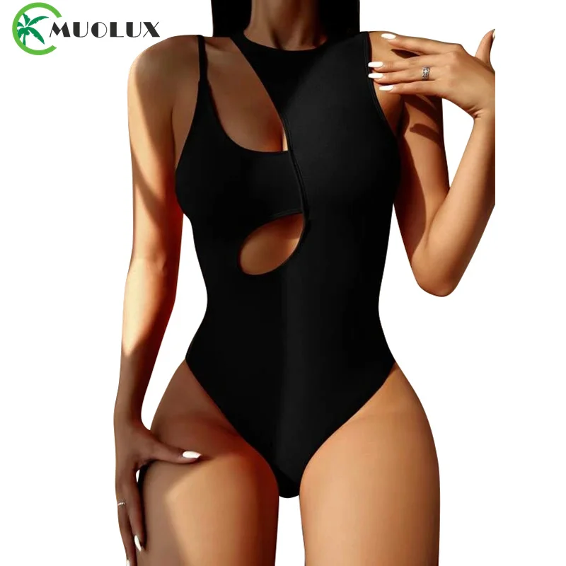 

Sexy One Shoulder Swimwear 2024 Women One Piece Swimsuit Push Up Bathing Suits Solid Halter Female Beachwear Monokini Bodysuit