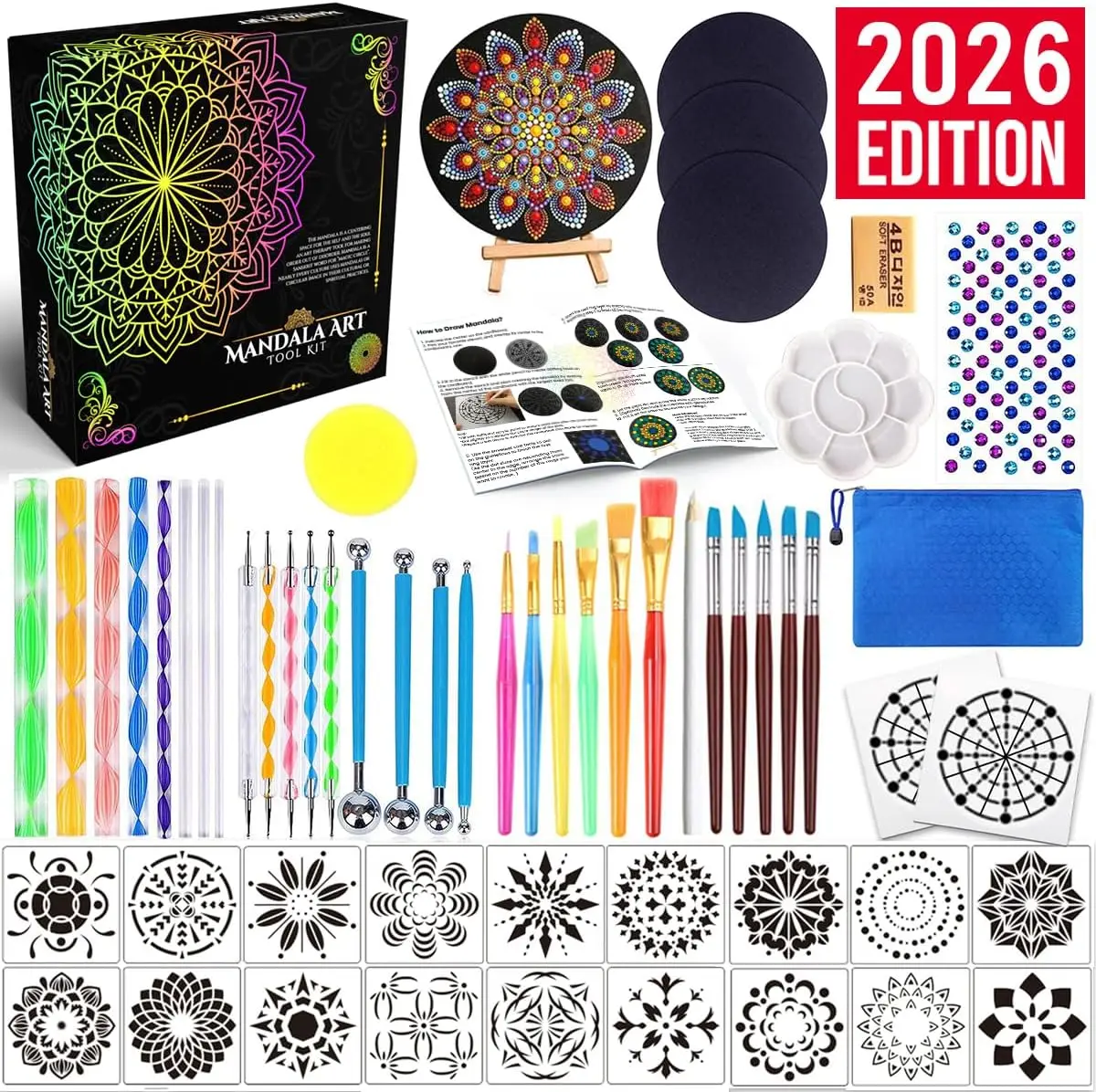 

Mandala Dotting Tools Painting Kit with Stencils, Tray, Brush for Rock Art, Nail Design, Home Decor | Gift Idea
